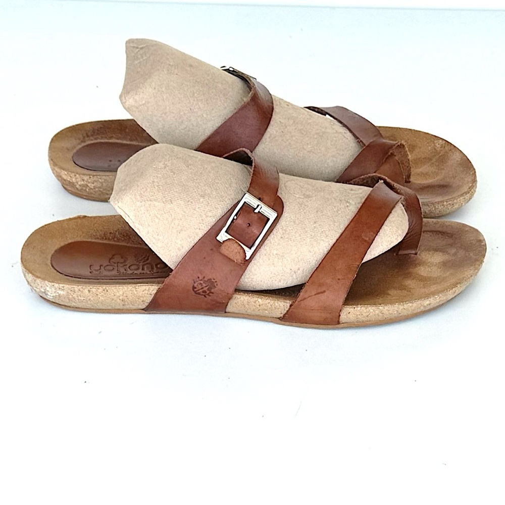YOKONO Ibiza Spain Leather Sandals Comfort Loop Toe Buckle Strap Beach Brown 9